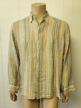 striped linen shirt L men's multi-color Toscano long sleeve